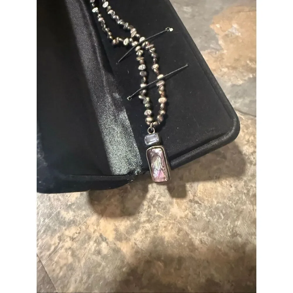 Purple beaded stone necklace new in box